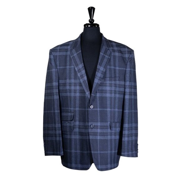 Chiragh Apparel Other - Mens Blazer Blue Plaid Check Wool Dress Formal Jacket Wedding Sport Coat 48R